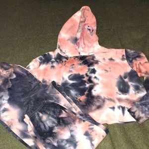 reverse tie dye High waist sweat suit, top and bottom!  cropped, sexy and soft